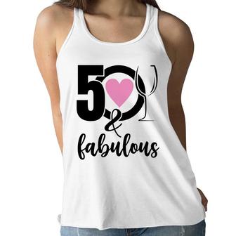 50Th Birthday Gift 50 And Fabulous Heart Wine Women Flowy Tank - Seseable