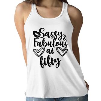 50Th Birthday Gift Awesome Sassy And Fabulous At Fifty Women Flowy Tank - Seseable