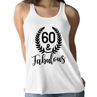 60Th Birthday 60 Fabulous Leaf Circle Gift Women Flowy Tank - Seseable