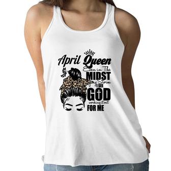 April Women April Queen Leopard Messy Bun Happy Birthday Women Flowy Tank - Seseable
