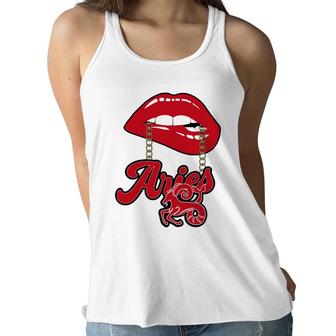 Aries Girls Impression Red Color Lip Gift Birthday Gift Women Flowy Tank - Seseable