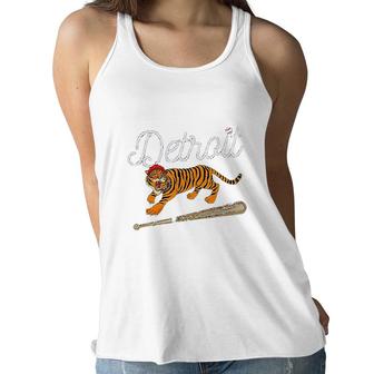 Distressed Tiger Mascot Funny Sport Tiger Design Women Flowy Tank - Seseable