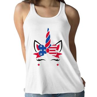 Funny American Unicorn Usa Flag 4Th Of July Gift Women Girls Women Flowy Tank | Mazezy