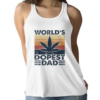 Funny Worlds Dopest Dad Cannabis Marijuana Weed Fathers Day Gift Women Flowy Tank - Seseable