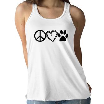 Girls Guys Dog & Cat Lover Peace Love Paws Puppy Kitty Women Flowy Tank | Mazezy