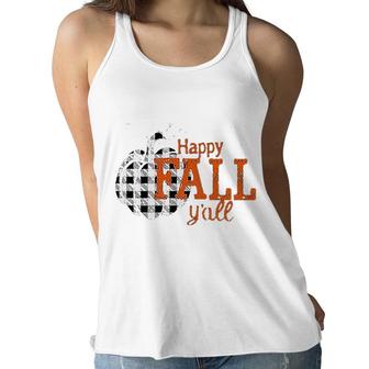 Halloween Happy Fall Yall Plaid Pumpkin Letter Funny Women Flowy Tank - Seseable