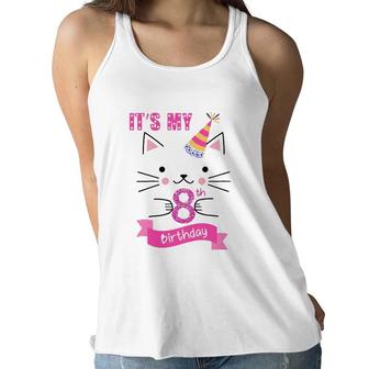 Kids Kids Its My 8Th Birthday Girl Kitty Cat Theme Party Women Flowy Tank | Mazezy