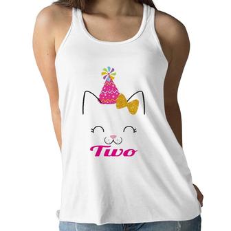 Kids Two 2 Years Old 2Nd Birthday Girl Kitty Cat Theme Women Flowy Tank | Mazezy