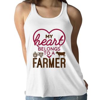 My Heart Belongs To A Farmer Farm Wife Girlfriend Romantic Raglan Baseball Tee Women Flowy Tank | Mazezy