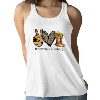 Peace Sunflower Peace Love Country Cowgirl Midwest Girl Boot Women Flowy Tank | Mazezy