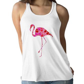 Pink Red Heart Valentine's Day Gift For Women Girls Flamingo Women Flowy Tank | Mazezy