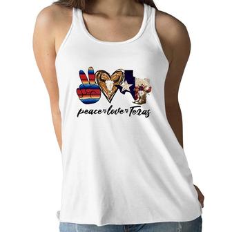 Retro Peace Love Texas Cowboy Boots Western Country Cowgirl Women Flowy Tank | Mazezy