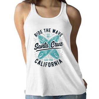 Santa Cruz Ride The Wave Summer Surf Surfer Girl Women Flowy Tank | Mazezy