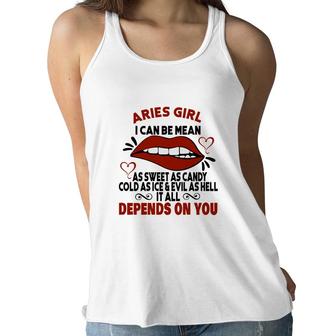Sweet As Candy Cold As Ice Aries Girl Lip Birthday Gift Women Flowy Tank - Seseable