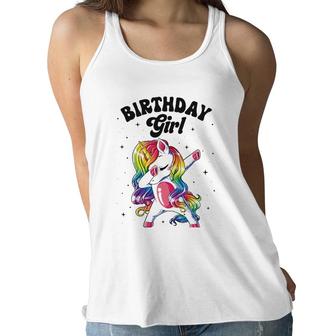 Unicorn Dabbing Birthday Girl Kids Rainbow Dab Dance Squad Women Flowy Tank | Mazezy