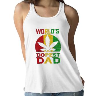 Weed Three Color Worlds Dopest Dad Funny Leaf Fashion For Men Women Women Flowy Tank - Seseable
