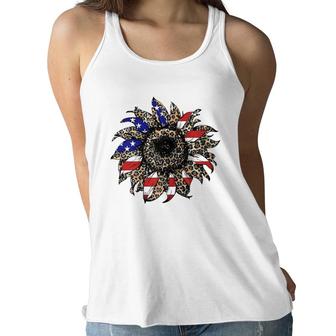 Women Girl Leopard American Flag Sunflower 4Th Of July Women Flowy Tank | Mazezy