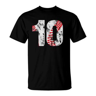 10 Years Old Gifts Number 10 Baseball 10Th Birthday Boy Girl T-Shirt | Mazezy