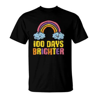 100 Days Brighter Rainbow Cute 100Th Day School Smarter Girl T-Shirt | Mazezy