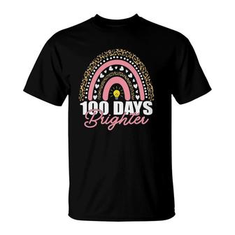 100 Days Brighter Rainbow Happy 100Th Days Leopard Rainbow T-Shirt | Mazezy