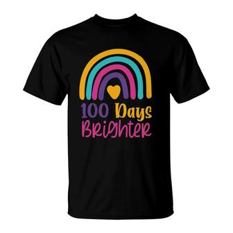 100 Days Brighter Teacher Girls 100 Days Of School Rainbow T-Shirt | Mazezy