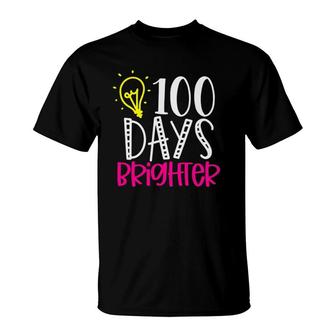 100 Days Brighter Teacher Student 100 Days Of School T-Shirt | Mazezy