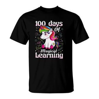 100 Days Of Magical Learning 100Th Day Of School Unicorn Kid T-Shirt | Mazezy