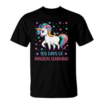 100 Days Of Magical Learning Unicorn 100 Days Of School Girl T-Shirt | Mazezy