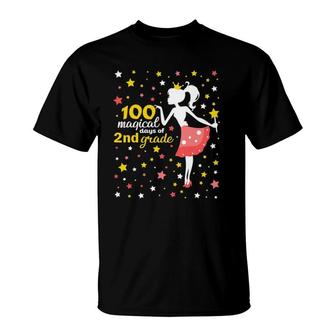 100 Days Of School Girls 2Nd Grade Magical Princess Stars T-Shirt | Mazezy