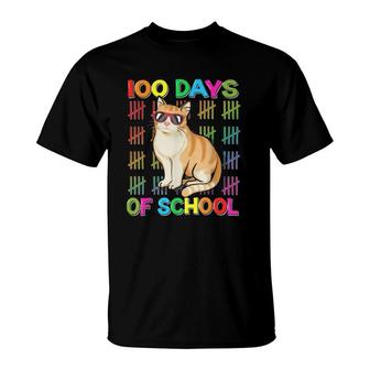 100 Days School Cat Lovers 100Th Day Of School Boys Girls T-Shirt | Mazezy