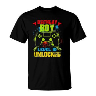 10Th Birthday Boy Level 10 Unlocked Video Gamer T-Shirt | Mazezy
