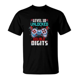 10th Birthday For Boys Double Digits 10 Year Old Gifts Gamer T-Shirt - Seseable