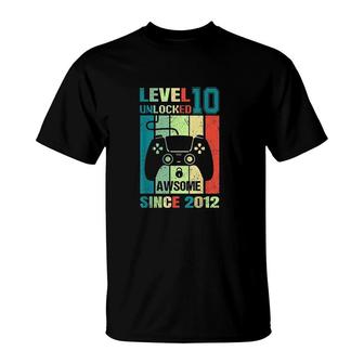 10th Birthday Gift Level 10 Unlocked Awesome 2012 Video Game T-Shirt - Seseable