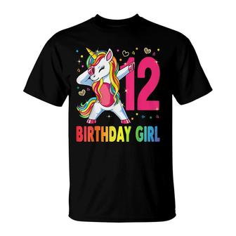 12 Year Old Unicorn Dabbing 12Th Birthday Girl Unicorn Party T-Shirt - Seseable