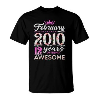 12Th Birthday Floral Born In February 2010 T-Shirt | Mazezy