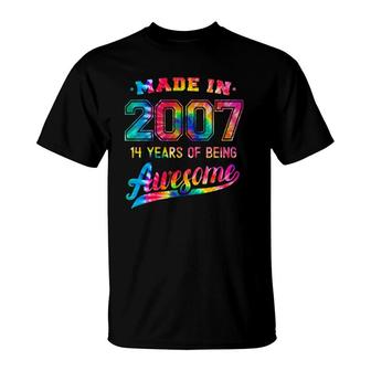 14Th Birthday Tie Dye 14 Years Old Being Awesome Made 2007 Ver2 T-Shirt | Mazezy