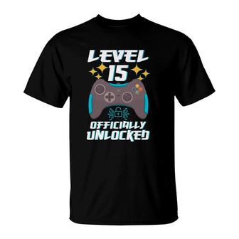 15Th Bday 15Yr Boy Funny Gamer 15 Years Old Birthday T-Shirt | Mazezy