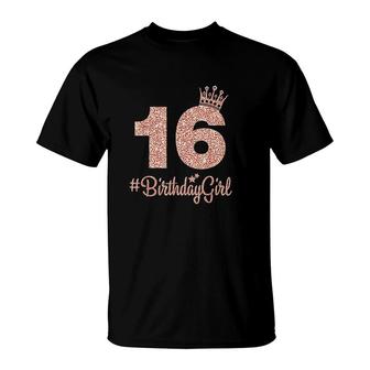 16 Birthday Girl Sweet Sixteen 16th Pink Crown For Girls T-Shirt - Seseable