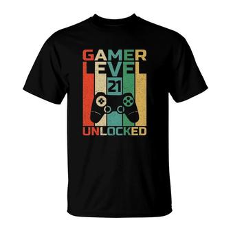 21St Birthday Gamer Level 21 Unlocked Gamer Birthday T-Shirt | Mazezy