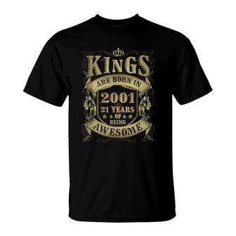 21St Birthday Vintage Kings Born In 2001 21 Years Old T-Shirt | Mazezy
