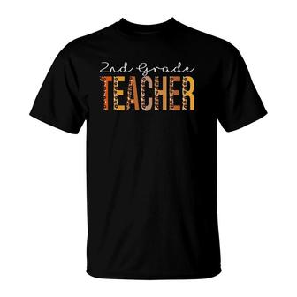 2Nd Grade Teacher Leopard Fall Autumn Lovers Thanksgiving T-Shirt | Mazezy