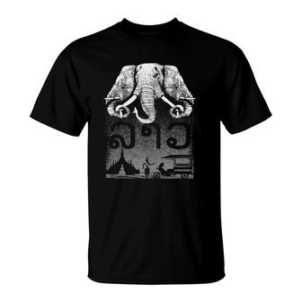 3 Headed Elephant Design Style Original Kingdom Of Laos Flag T-Shirt | Mazezy