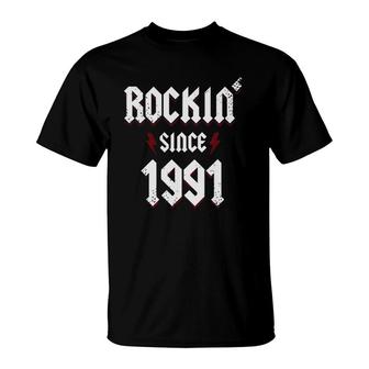 30Th Birthday Gifts Men Vintage Rockin Since 1991 Ver2 T-Shirt | Mazezy