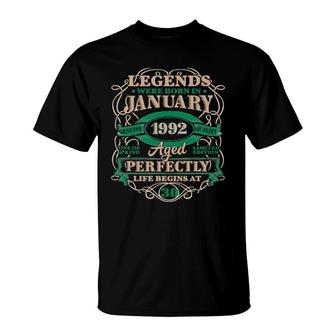 30Th Birthday Legends Born In January 1992 30 Years Old T-Shirt | Mazezy