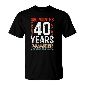 40Th Birthday Gifts 40 Years Old 480 Months Retro Vintage T-Shirt | Mazezy