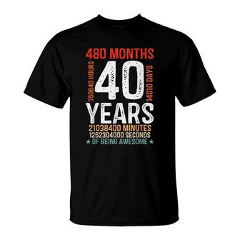 40Th Birthday Gifts 40 Years Old 480 Months Retro Vintage T-Shirt - Seseable