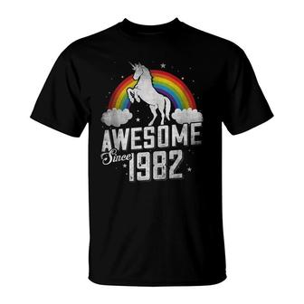 40Th Birthday Vintage Unicorn 70S 80S 90S Awesome Since 1982 T-Shirt - Seseable