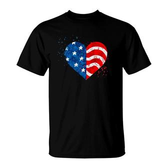 4Th Of July  Love Heart American Freedom Usa Flag T-Shirt