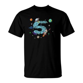 5 Years Old Birthday Boy Gifts Space 5Th Birthday T-Shirt | Mazezy