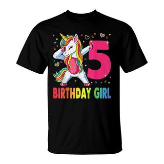 5 Years Old Unicorn Dabbing 5Th Birthday Girl Unicorn Party T-Shirt - Seseable